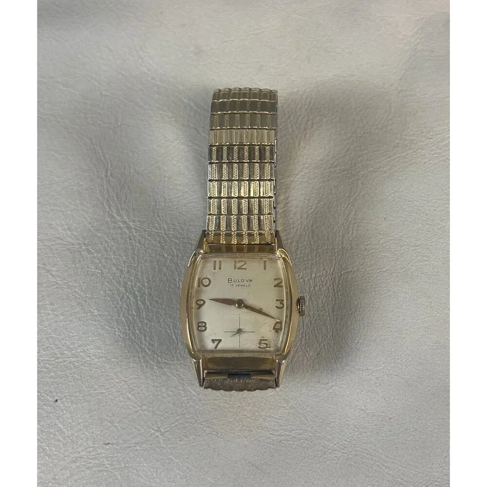 Vintage BULOVA L9 Men's Square Watch 10K Rolled Gold Parts/Repair 17 Jewels - Picture 5 of 9